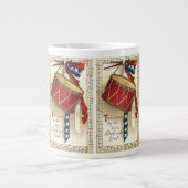 ヴィンテージ愛国的、ドラム缶と音符 ジャンボコーヒーマグカップ (正面)