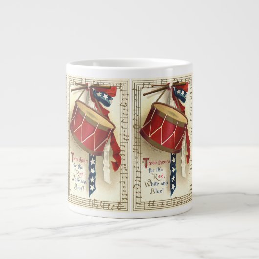 ヴィンテージ愛国的、ドラム缶と音符 ジャンボコーヒーマグカップ (正面)