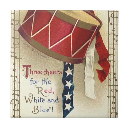 ヴィンテージ愛国的、ドラム缶と音符 タイル (正面)