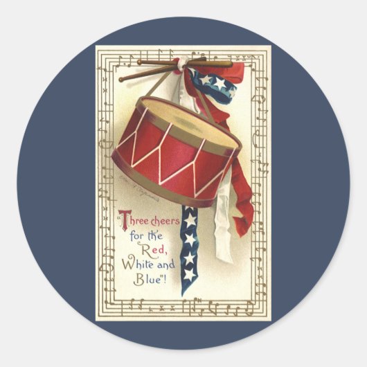 ヴィンテージ愛国的、ドラム缶と音符 ラウンドシール (正面)