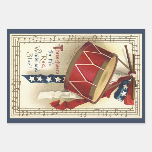 ヴィンテージ愛国的、ドラム缶と音符 ラッピングペーパーシート (正面)