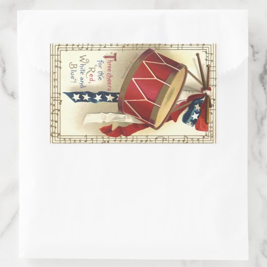 ヴィンテージ愛国的、ドラム缶と音符 長方形シール (バッグ)