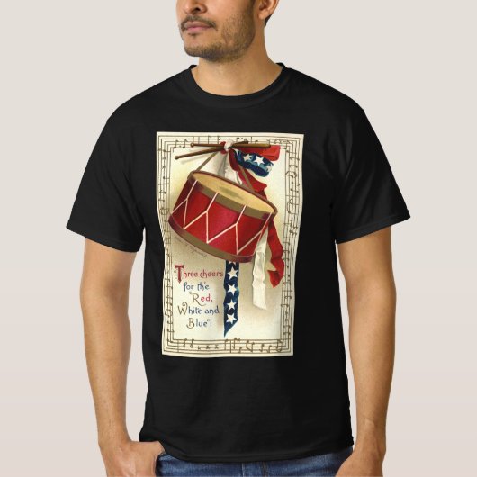 ヴィンテージ愛国的、ドラム缶と音符 Tシャツ (正面)