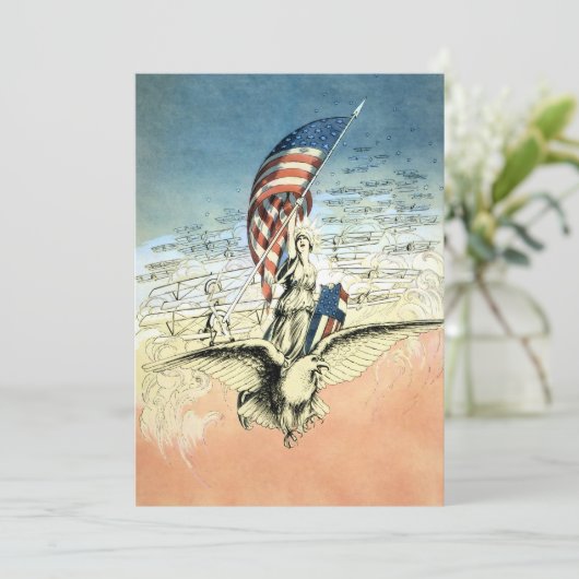 ヴィンテージ愛国的、レディ、イーグルとアメリカ国旗 カード (スタンド正面)