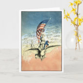 ヴィンテージ愛国的、レディ、イーグルとアメリカ国旗 カード (黄色い花)