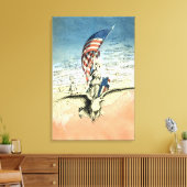 ヴィンテージ愛国的、レディ、イーグルとアメリカ国旗 キャンバスプリント (インサイチュ (リビング))