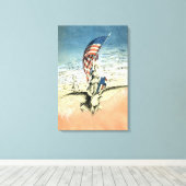 ヴィンテージ愛国的、レディ、イーグルとアメリカ国旗 キャンバスプリント (インサイチュ (ウッドフロア))