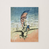 ヴィンテージ愛国的、レディ、イーグルとアメリカ国旗 ジグソーパズル (縦)