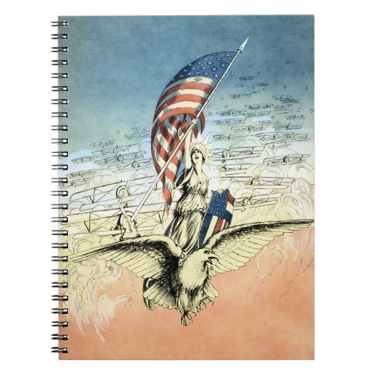 ヴィンテージ愛国的、レディ、イーグルとアメリカ国旗 ノートブック (正面)