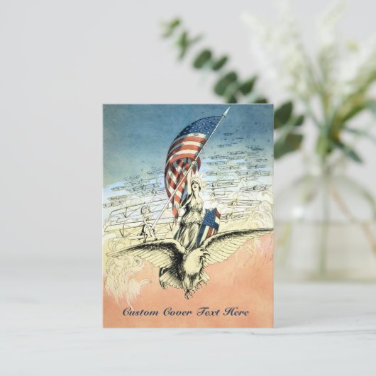 ヴィンテージ愛国的、レディ、イーグルとアメリカ国旗 ポストカード (スタンド正面)