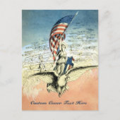 ヴィンテージ愛国的、レディ、イーグルとアメリカ国旗 ポストカード (正面)