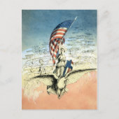 ヴィンテージ愛国的、レディ、イーグルとアメリカ国旗 ポストカード (正面)