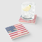 ヴィンテージ愛国米国国旗とカラフルハート ストーンコースター (横)