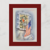 ヴィンテージ愛国米国国旗のクリスマス シーズンポストカード (正面)