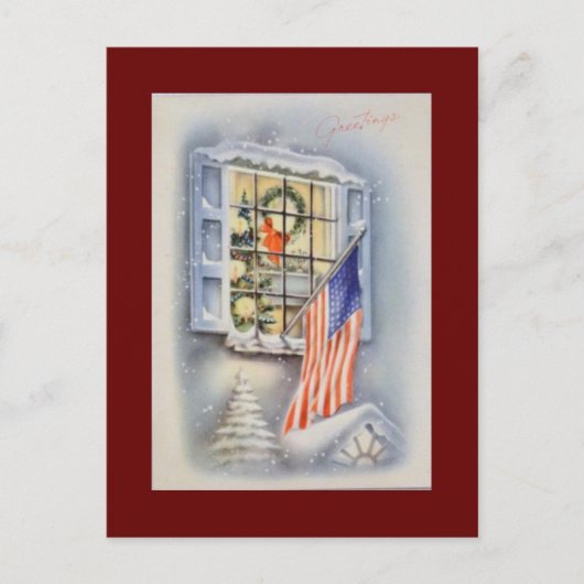 ヴィンテージ愛国米国国旗のクリスマス シーズンポストカード (正面)