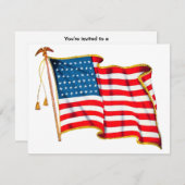 ヴィンテージ愛国米国国旗、7月4日パーティー 招待状 (正面/裏面)