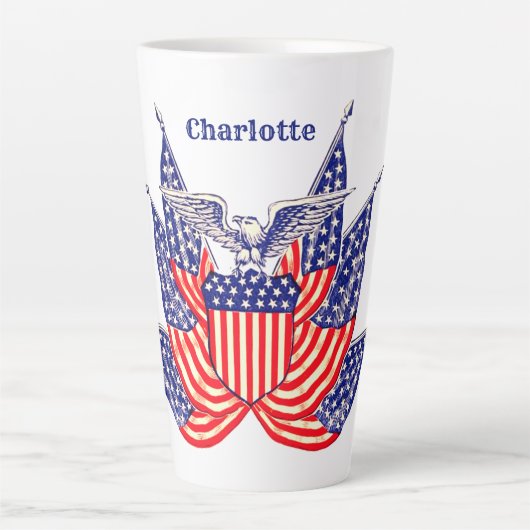 ヴィンテージ愛国米国国旗、7月4日 カフェラテマグ (正面)