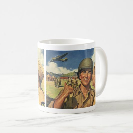 ヴィンテージ愛国英雄、軍隊飛行機男性 コーヒーマグカップ (正面右)