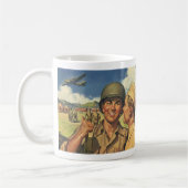 ヴィンテージ愛国英雄、軍隊飛行機男性 コーヒーマグカップ (左)