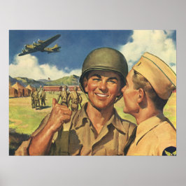 ヴィンテージ愛国英雄、軍隊飛行機男性 ポスター