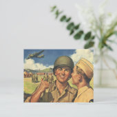 ヴィンテージ愛国英雄、軍隊飛行機男性 ポストカード (スタンド正面)