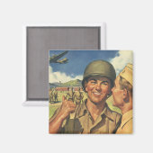 ヴィンテージ愛国英雄、軍隊飛行機男性 マグネット (正面/裏面)