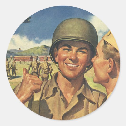 ヴィンテージ愛国英雄、軍隊飛行機男性 ラウンドシール (正面)