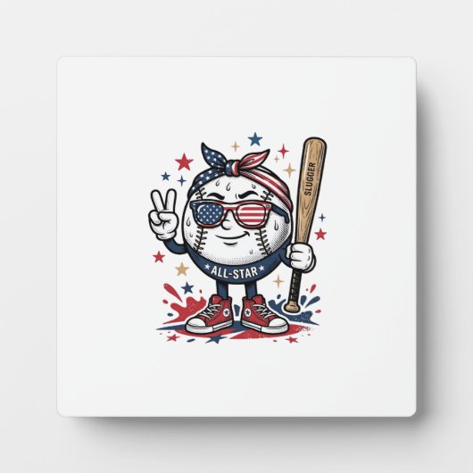 ヴィンテージ愛国野球マスコットTシャツデザイン_1 フォトプラーク (正面)