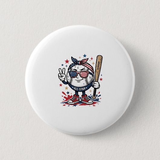 ヴィンテージ愛国野球マスコットTシャツデザイン_1 缶バッジ (正面)