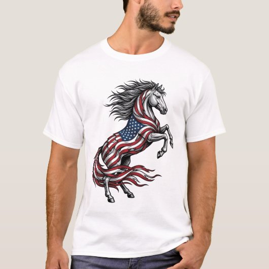 ヴィンテージ愛国馬立ち上がりベクターTシャツデザイン Tシャツ (正面)