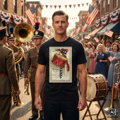 ヴィンテージ愛国、音楽記号付ドラム Tシャツ