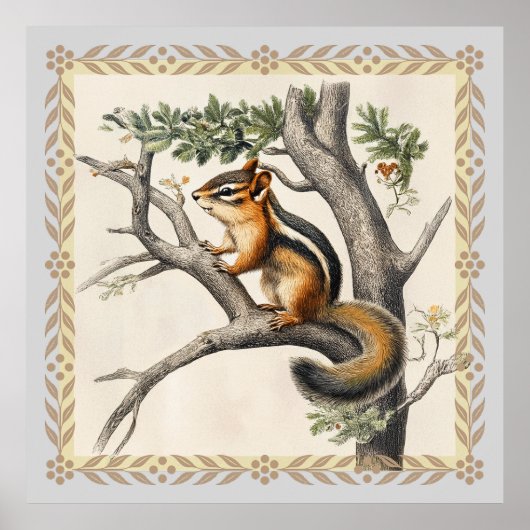 ヴィンテージ愛好家のための自然チップマンクスケッチ ポスター (正面)