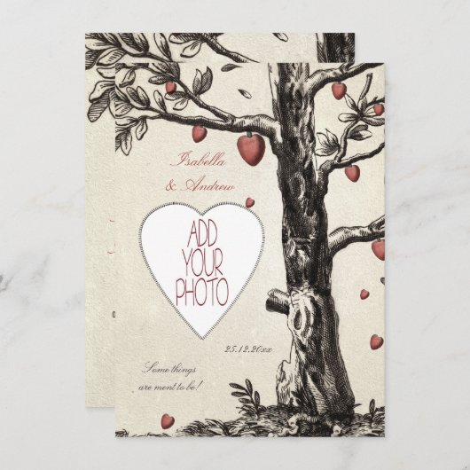 ヴィンテージ愛木-あなたの写真の結婚式の招待を加えて下さい 招待状 (正面/裏面)