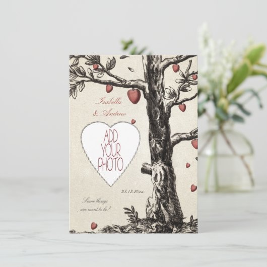 ヴィンテージ愛木-あなたの写真の結婚式の招待を加えて下さい 招待状 (スタンド正面)