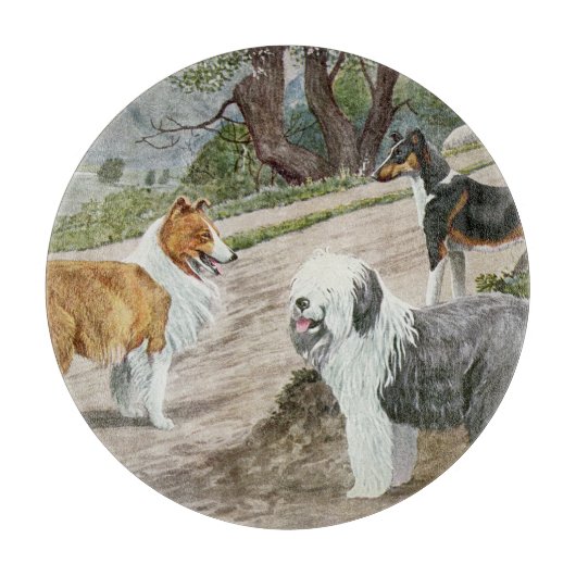 ヴィンテージ愛犬家アートコリートリオ カッティングボード (正面)