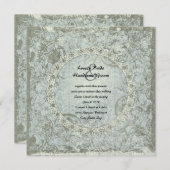 ヴィンテージ愛詩のブルーグレーのダマスク織の結婚式の招待 招待状 (正面/裏面)