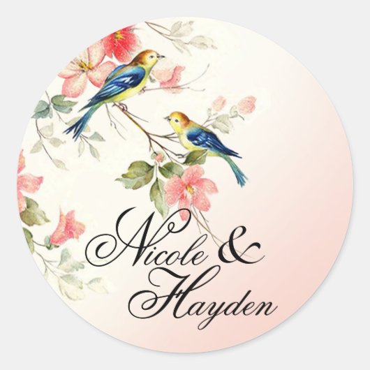 ヴィンテージ愛鳥の好意 |赤面ピンク白 ラウンドシール (正面)