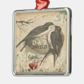 ヴィンテージ愛鳥の巣のフランスのな装飾の結婚式の日付 メタルオーナメント (左)