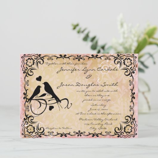 ヴィンテージ愛鳥スクロールフレームの結婚式招待状 招待状 (スタンド正面)