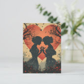 ヴィンテージ愛：シルエットとハート ポストカード (スタンド正面)