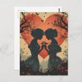 ヴィンテージ愛：シルエットとハート ポストカード (正面/裏面)