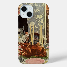 ヴィンテージ感あふれるサンクスギビングデーのターキーディナーと家族 iPhone 15ケース