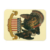 ヴィンテージ感のある感謝祭のターキー、ワシ、アメリカ国旗 マグネット (横)