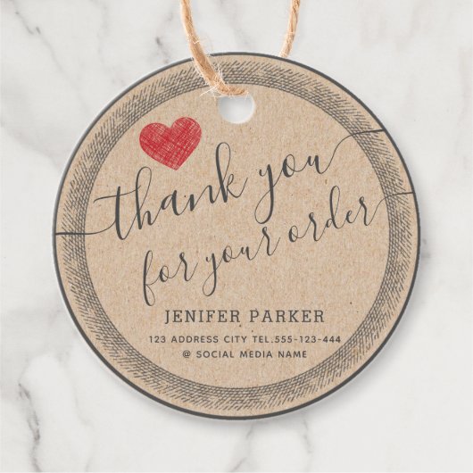 ヴィンテージ感謝していスクリプト赤いハートクラシックラウンドs フェイバータグ (正面)