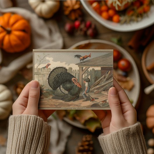 ヴィンテージ感謝可愛い男の子がトルコと口論 カード