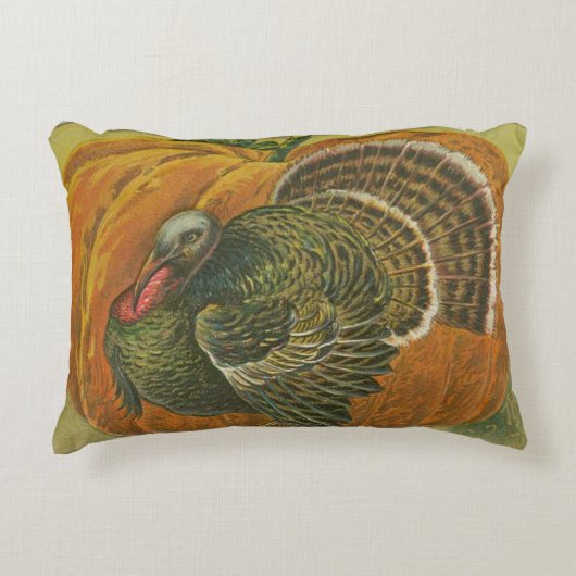 ヴィンテージ感謝挨拶トルコとカボチャ アクセントクッション (正面)