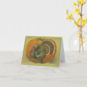 ヴィンテージ感謝挨拶トルコとカボチャ カード (黄色い花)