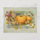 ヴィンテージ感謝用かぼちゃと果実と花 シーズンポストカード (正面)