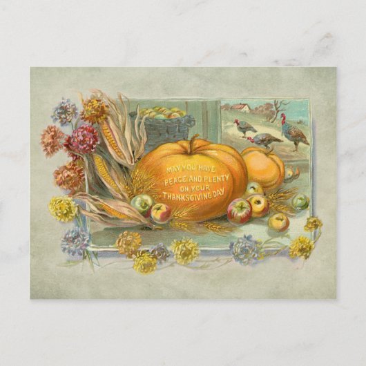 ヴィンテージ感謝用かぼちゃと果実と花 シーズンポストカード (正面)
