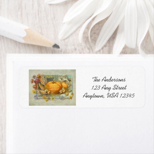 ヴィンテージ感謝用かぼちゃと果実と花 ラベル (インサイチュ)